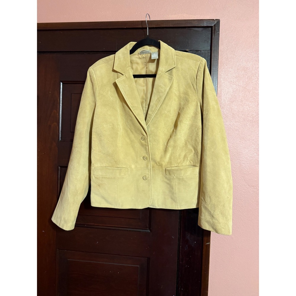 Fieldgear Womens Yellow Genuine Leather Suede 3-Button Blazer Jacket Size M
